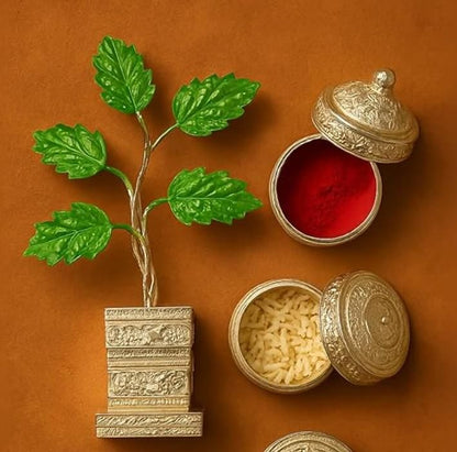 German Silver Plated Tulsi Plant Decorative Showpiece (4inche)